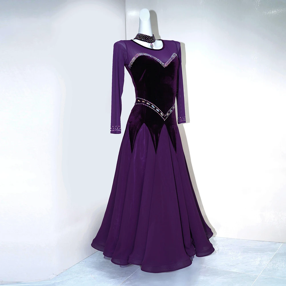 Prom Dress Waltz Dark Purple Dress Velvet Women's New Arrival Pretty Long Sleeve Ballroom Dance Mesh Rhinestone Black
Prom Dress Waltz Dark Purple Dress Velvet Women's New Arrival Pretty Long Sleeve Ballroom Dance Mesh Rhinestone Black