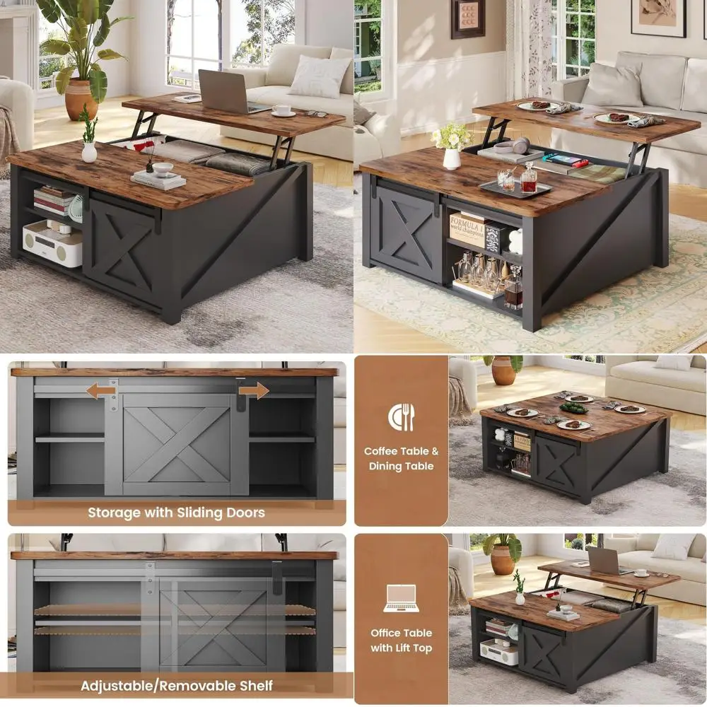 Квадратный журнальный столик в стиле фермерского дома с подъемной столешницей 31,5, местом для хранения и регулируемыми полками, черный
Квадратный журнальный столик в стиле фермерского дома с подъемной столешницей 31,5, местом для хранения и регулируемыми полками, черный