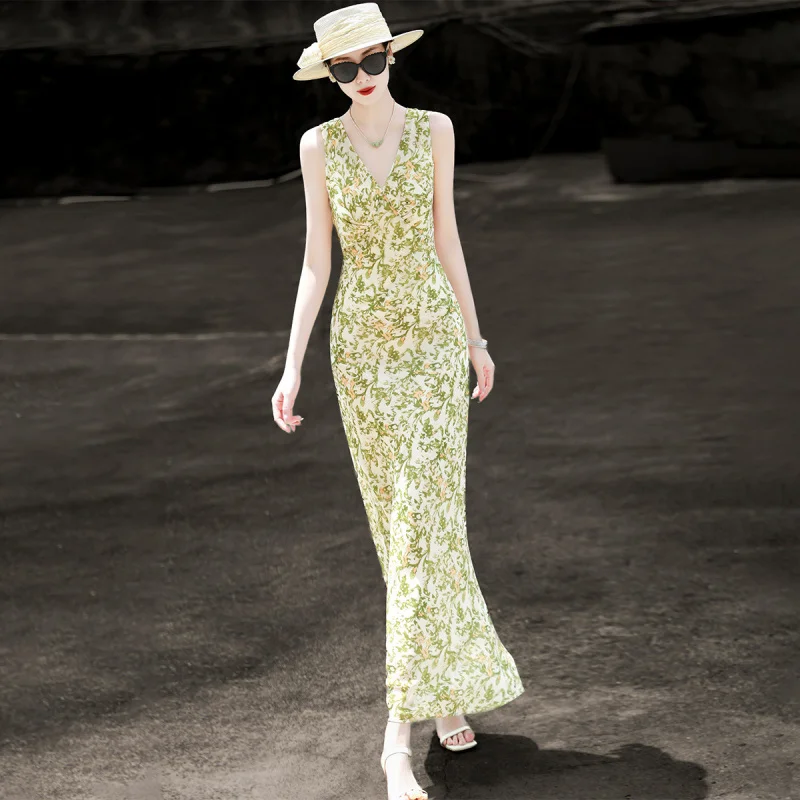MEXCOCO 2026 Summer Green Floral Print V Neck Sleeveless Maxi Dress Slim Mermaid Chiffon Elegant Women Beach Party Long Dress
MEXCOCO 2026 Summer Green Floral Print V Neck Sleeveless Maxi Dress Slim Mermaid Chiffon Elegant Women Beach Party Long Dress