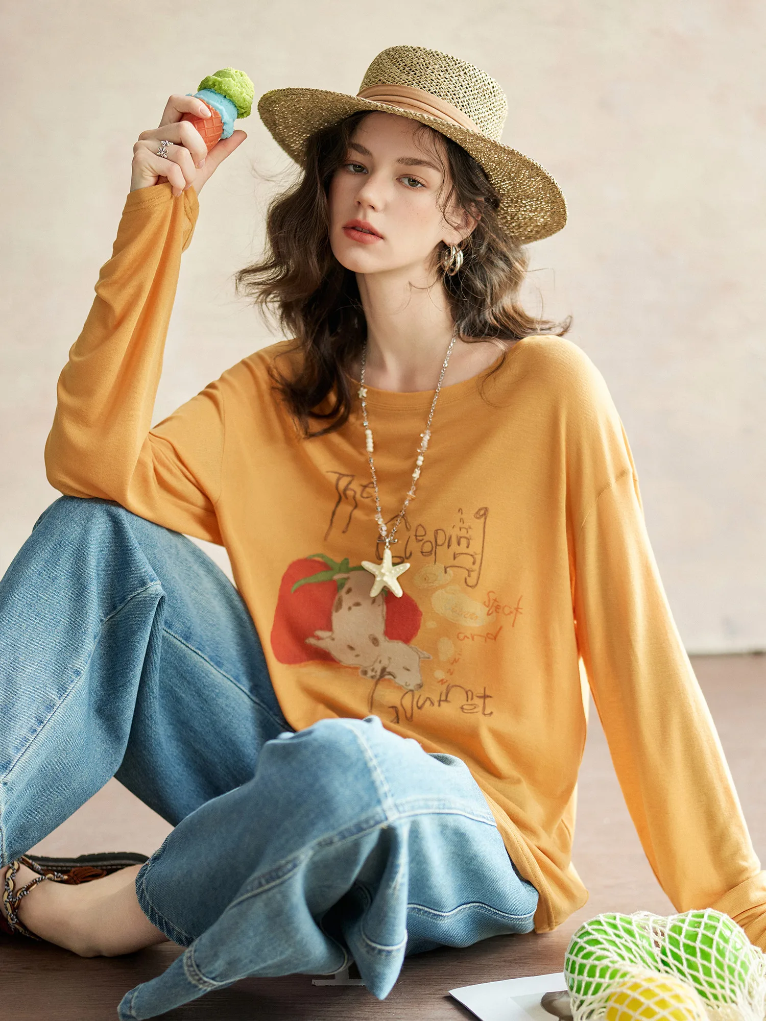 Lansel Wool Matte Texture Summer T-Shirt Long Sleeve round Neck Thin Spot Dog T-Shirt Pumpkin Valley Ladies Loose Fit T-Shirt
Lansel Wool Matte Texture Summer T-Shirt Long Sleeve round Neck Thin Spot Dog T-Shirt Pumpkin Valley Ladies Loose Fit T-Shirt
