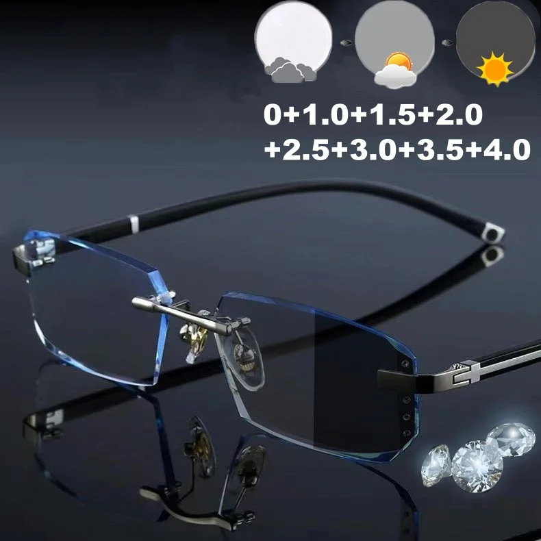 2025 Trendy Rimless Photochromic Reading Glasses Men Women Luxury Diamond Eyeglasses Retro Outdoor Anti-UV Presbyopia Eyewear
2025 Trendy Rimless Photochromic Reading Glasses Men Women Luxury Diamond Eyeglasses Retro Outdoor Anti-UV Presbyopia Eyewear