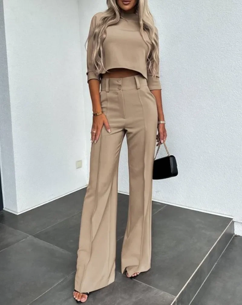 Solid Color Fashion Sets Women's Half Sleeved Round Neck T-shirt Casual Wide Leg Pants Two-piece Set
Solid Color Fashion Sets Women's Half Sleeved Round Neck T-shirt Casual Wide Leg Pants Two-piece Set