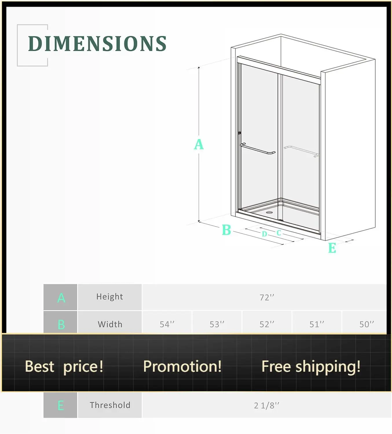 Glass Shower Door,50-54 x 72 inch Bathroom Sliding Door with 1/4'' Clear Tempered Glass,Double Sliding for Walk-in Semi-Frameles
Glass Shower Door,50-54 x 72 inch Bathroom Sliding Door with 1/4'' Clear Tempered Glass,Double Sliding for Walk-in Semi-Frameles