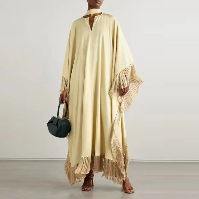 Robes Woman Solid Tassel Irregular Long Dresses Spring Flare Long Sleeve Loose Maxi Dress Fashion V Neck Tie-up Boho Party Dress
Robes Woman Solid Tassel Irregular Long Dresses Spring Flare Long Sleeve Loose Maxi Dress Fashion V Neck Tie-up Boho Party Dress