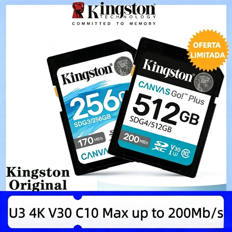Kingston SD Card 64GB 128GB 256GB 512GB Canvas Go Plus memory card Class10 U3 V30 Cartao de SDXC 4K video Carte sd for Camera
Kingston SD Card 64GB 128GB 256GB 512GB Canvas Go Plus memory card Class10 U3 V30 Cartao de SDXC 4K video Carte sd for Camera