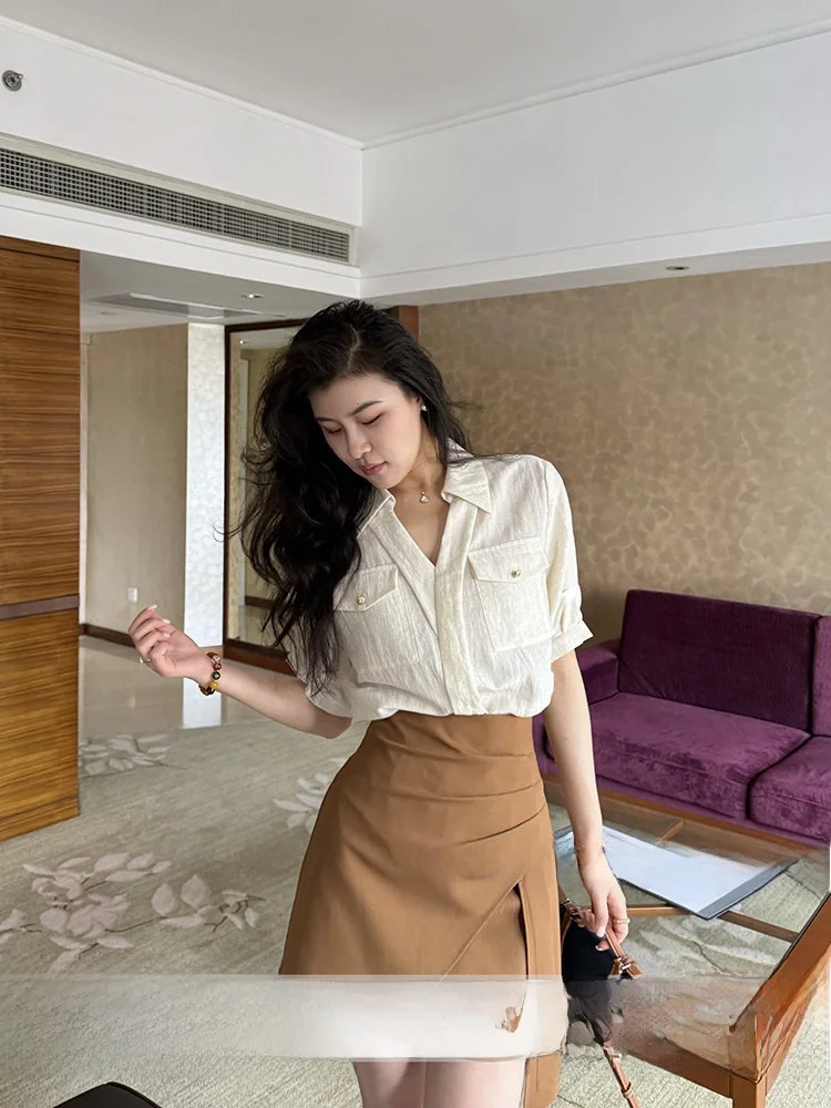 Zhang a Xing Summer Island Breeze Women's Shirt V-neck Linen Lyocell High Waist Skirt Set Casual Style Spring Fashion
Zhang a Xing Summer Island Breeze Women's Shirt V-neck Linen Lyocell High Waist Skirt Set Casual Style Spring Fashion