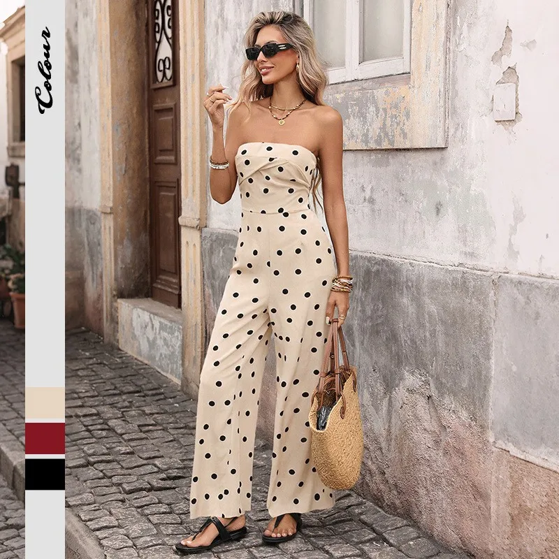Summer Women's Clothing Sleeveless High Waist Jumpsuits For Woman Elegant Vintage Polka Dot Wide Leg Polyester Long Pants
Summer Women's Clothing Sleeveless High Waist Jumpsuits For Woman Elegant Vintage Polka Dot Wide Leg Polyester Long Pants