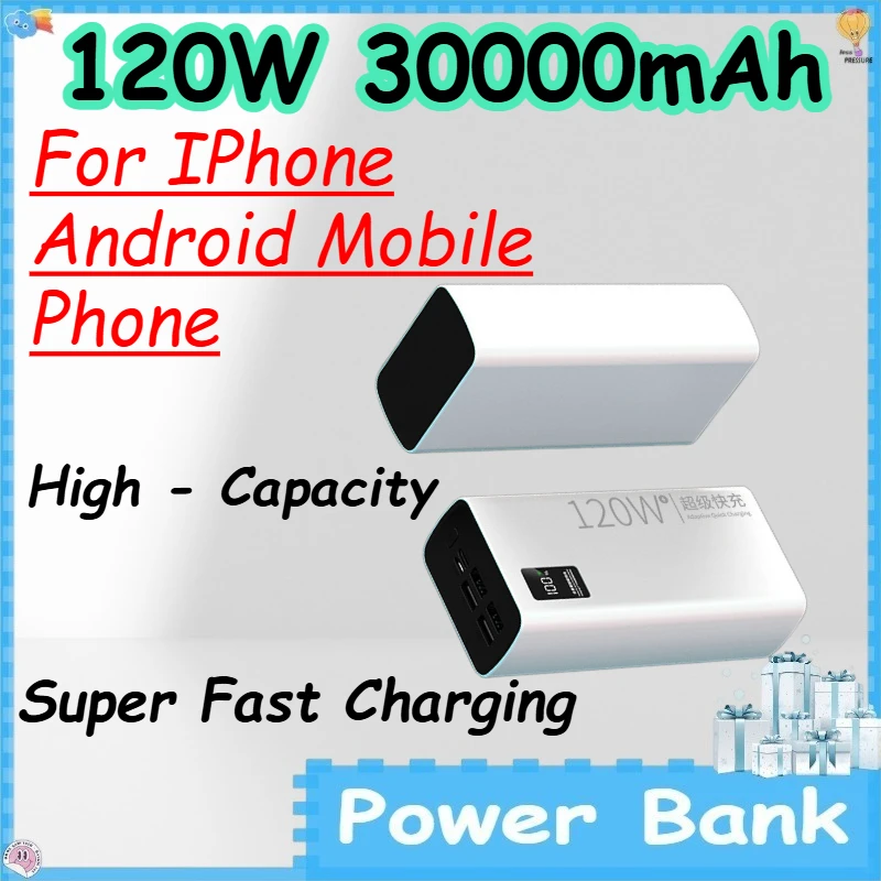 120W 30000mAh High Capacity Power Bank for IPhone Android Mobile Phone Super Fast Charging Camping Digital Display PowerBank
120W 30000mAh High Capacity Power Bank for IPhone Android Mobile Phone Super Fast Charging Camping Digital Display PowerBank