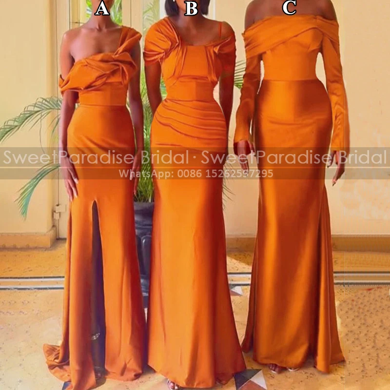 Customized Long Sheath Bridesmaid Dresses Off Shoulder Mermaid Side Slit Orange Wedding Guest Dress Party Formal
Customized Long Sheath Bridesmaid Dresses Off Shoulder Mermaid Side Slit Orange Wedding Guest Dress Party Formal
