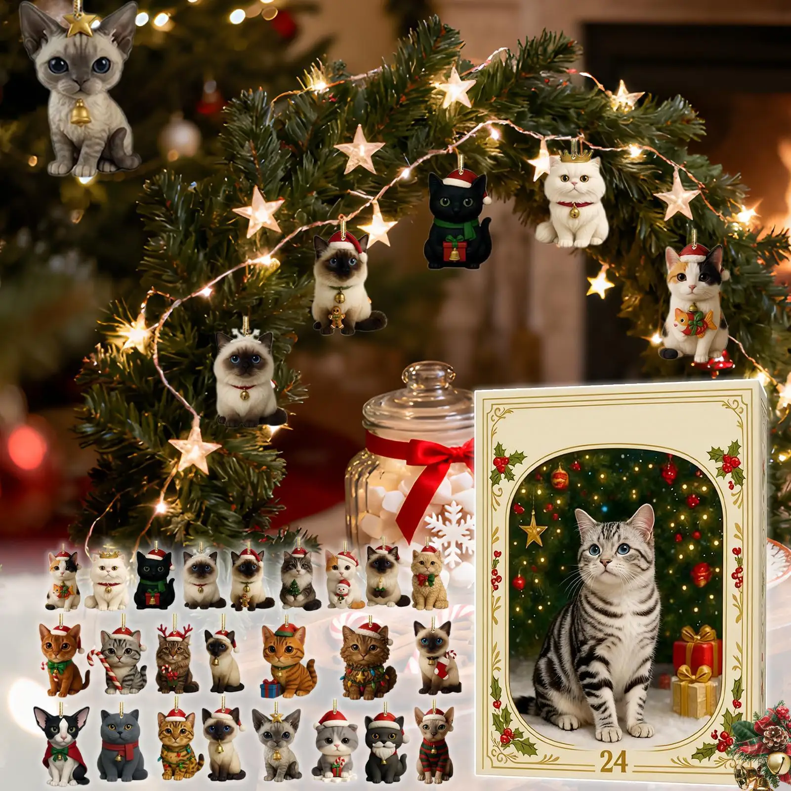 Адвент-календарь с изображением кота на 2025 года, рождественский обратный отсчет с 24 различными породами, 2D акриловый милый котенок, подвеска в виде рождественской елки, украшения
Адвент-календарь с изображением кота на 2025 года, рождественский обратный отсчет с 24 различными породами, 2D акриловый милый котенок, подвеска в виде рождественской елки, украшения