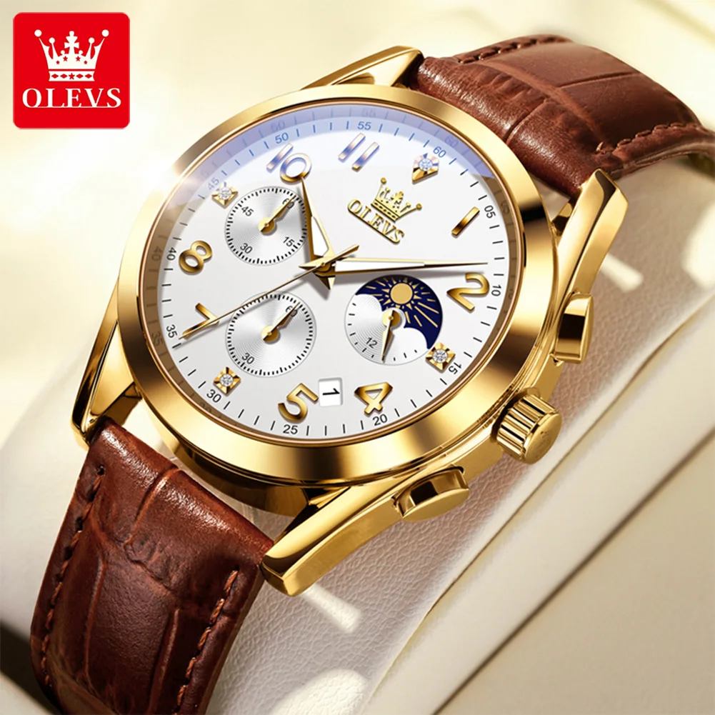 OLEVS 2890 Sport Men's Watches Moon Phase Chronograph Luminous Leather Strap Date Buisness Fashion Quartz Man Wristwatch
OLEVS 2890 Sport Men's Watches Moon Phase Chronograph Luminous Leather Strap Date Buisness Fashion Quartz Man Wristwatch