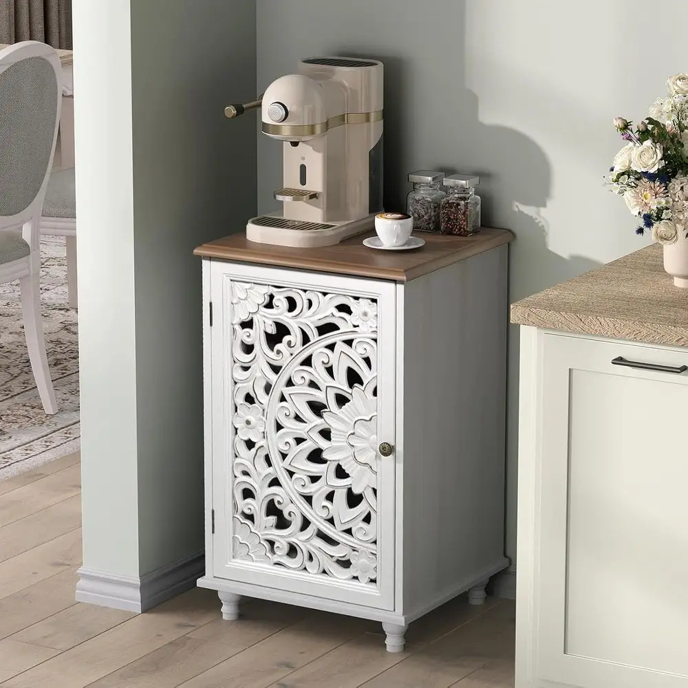 Handcrafted Mandala Door Small Cabinet, 17 Coffee Bar Station, Adjustable Shelving, Distressed White Storage for Kitchen & Dinin
Handcrafted Mandala Door Small Cabinet, 17 Coffee Bar Station, Adjustable Shelving, Distressed White Storage for Kitchen & Dinin