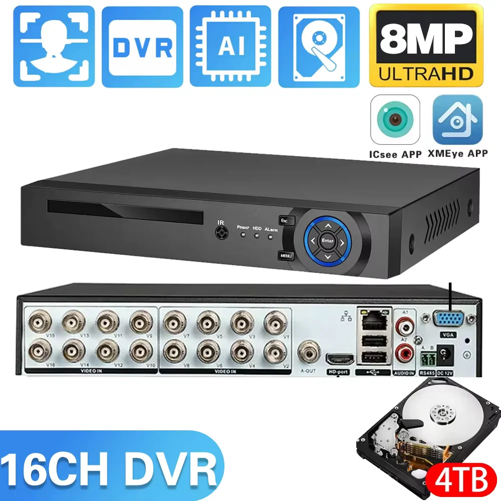 16CH AHD CCTV DVR 4K 8MP 6in1 AHD TVI CVI CVBS IP Camera Hybrid Digital Video Recorder Home Secuirty DVR CCTV System XMeye H.265
16CH AHD CCTV DVR 4K 8MP 6in1 AHD TVI CVI CVBS IP Camera Hybrid Digital Video Recorder Home Secuirty DVR CCTV System XMeye H.265