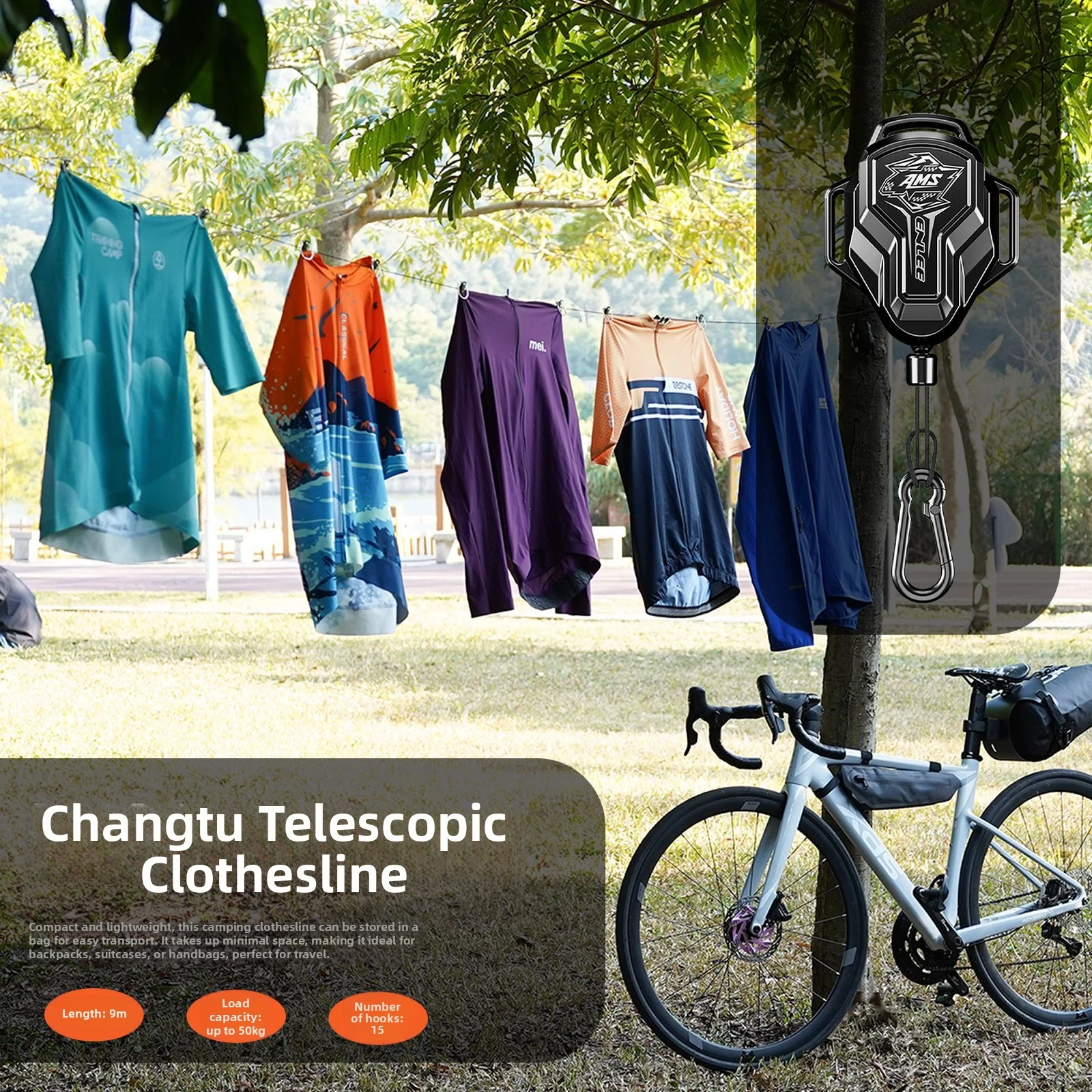 Outdoor Retractable Clothesline Portable Camping Clothes Drying Rack Multifunctional 9m Ropes with Folding Handle
Outdoor Retractable Clothesline Portable Camping Clothes Drying Rack Multifunctional 9m Ropes with Folding Handle