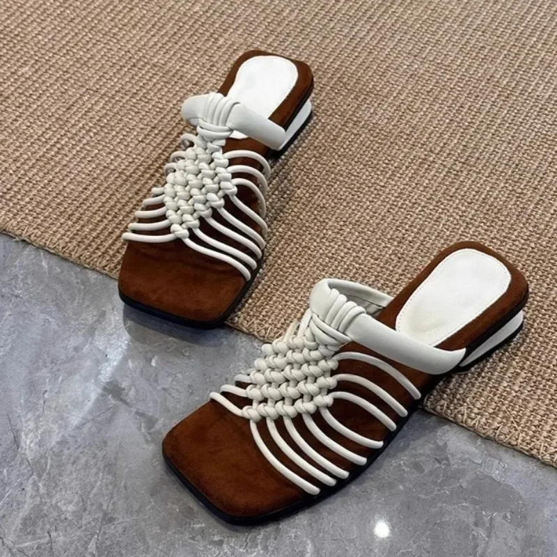 Summer New Women Slippers Designer Weave Square Toe Chunky Shoes 2025 Trend Heeled Sandals Elegant Pumps Woman Sandalias Zapatos 
Summer New Women Slippers Designer Weave Square Toe Chunky Shoes 2025 Trend Heeled Sandals Elegant Pumps Woman Sandalias Zapatos