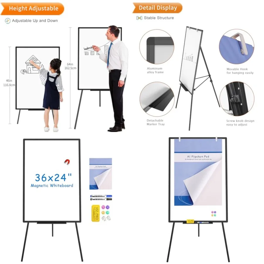 Magnetic Whiteboard Easel, 36 x 24 Inch, Portable Dry Erase Board Height Adjustable for School Office and Home
Magnetic Whiteboard Easel, 36 x 24 Inch, Portable Dry Erase Board Height Adjustable for School Office and Home