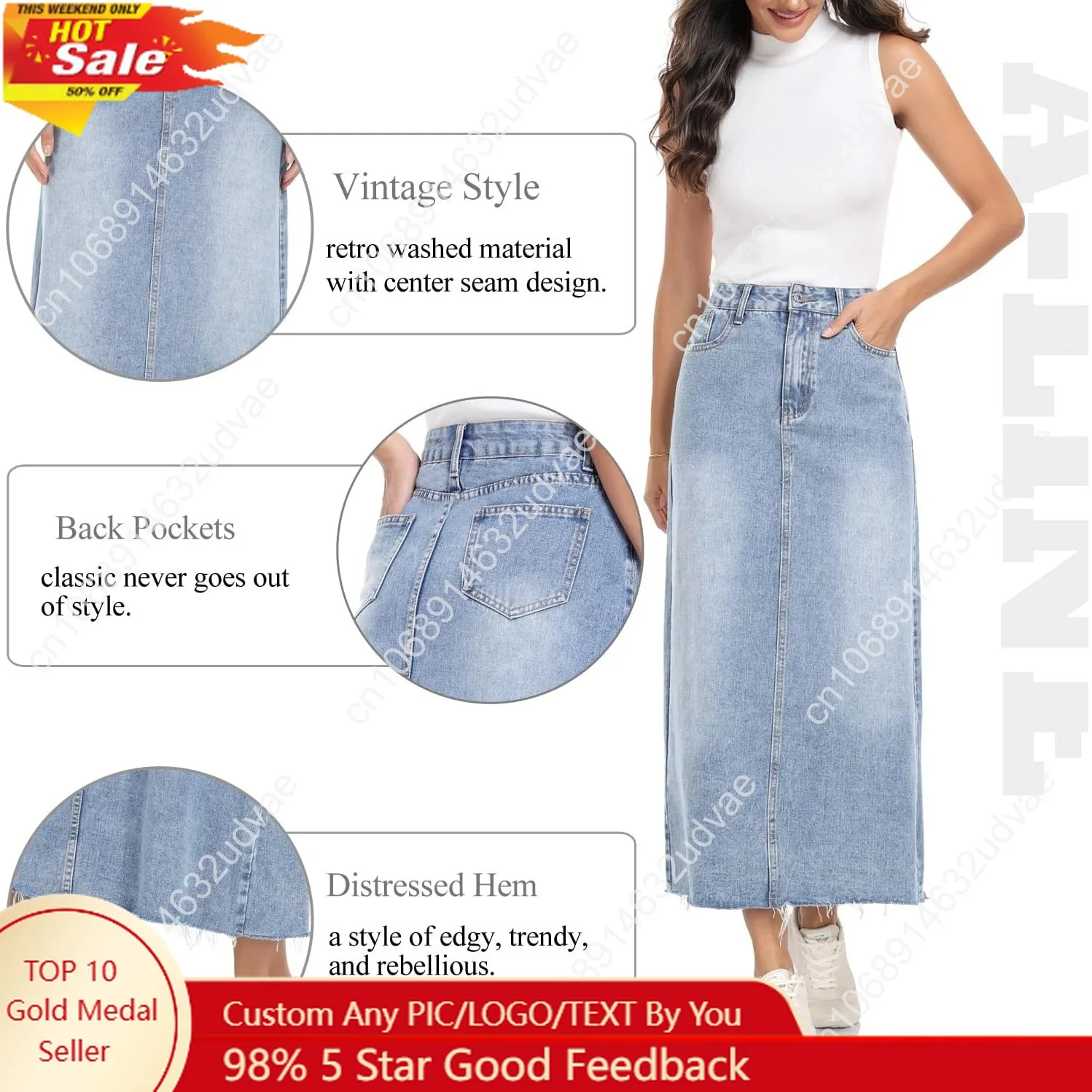 Women's Jean Skirt Stretch High Waisted Frayed Raw Hem A Line Denim Midi Skirt with Pockets
Women's Jean Skirt Stretch High Waisted Frayed Raw Hem A Line Denim Midi Skirt with Pockets