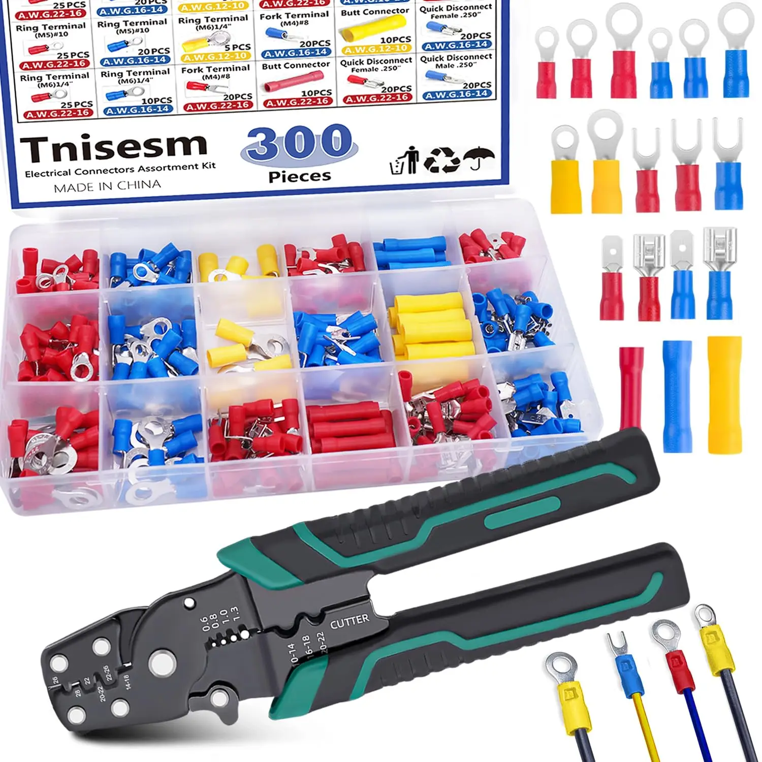 Insulated Wire Electrical Connectors Assortment Kit with Ring, Spade, Butt, Quick Disconnect, Crimp Automotive Cable Terminals
Insulated Wire Electrical Connectors Assortment Kit with Ring, Spade, Butt, Quick Disconnect, Crimp Automotive Cable Terminals