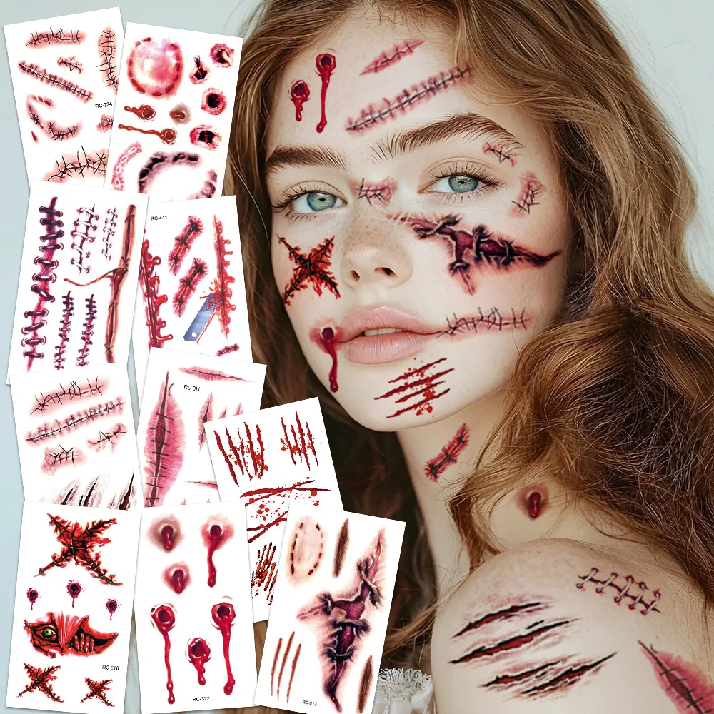 16 Pcs Halloween 3D Fake Scar Temporary Tattoos - Bloody Wound & Zombie Designs for Face/Body, Costume Party, Prank & Cosplay
16 Pcs Halloween 3D Fake Scar Temporary Tattoos - Bloody Wound & Zombie Designs for Face/Body, Costume Party, Prank & Cosplay