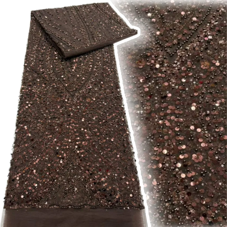 Brown African Beaded Mesh Lace Fabric Embroidery Sequins French Tulle Lace for Nigerian Wedding Party Dress 5 Yards SZ2703
Brown African Beaded Mesh Lace Fabric Embroidery Sequins French Tulle Lace for Nigerian Wedding Party Dress 5 Yards SZ2703