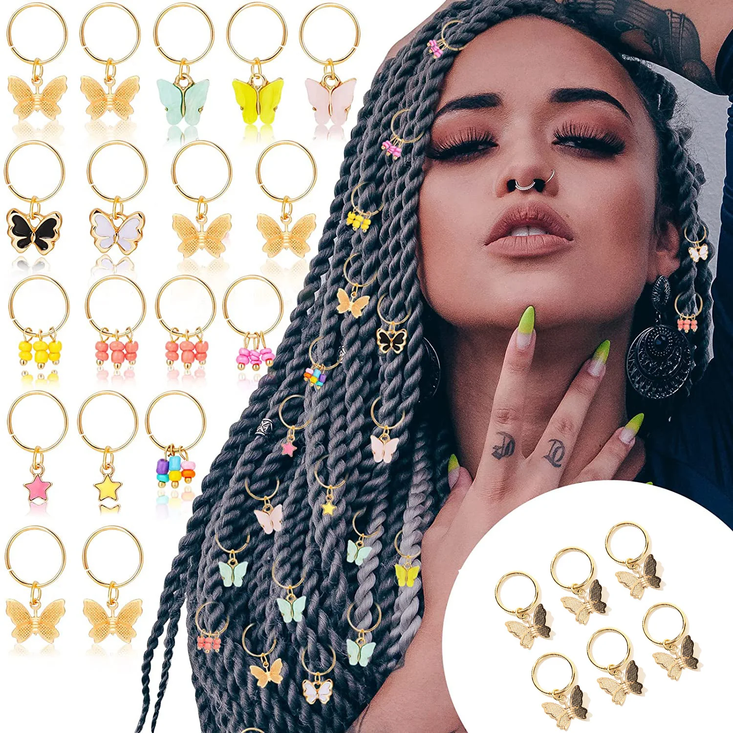 6pcs/Bag Colors Butterfly Hair Rings Dreadlocks Bead Hair Cuffs Dread Tube Charm Dreadlock Accessaries Hair Jewelry
6pcs/Bag Colors Butterfly Hair Rings Dreadlocks Bead Hair Cuffs Dread Tube Charm Dreadlock Accessaries Hair Jewelry