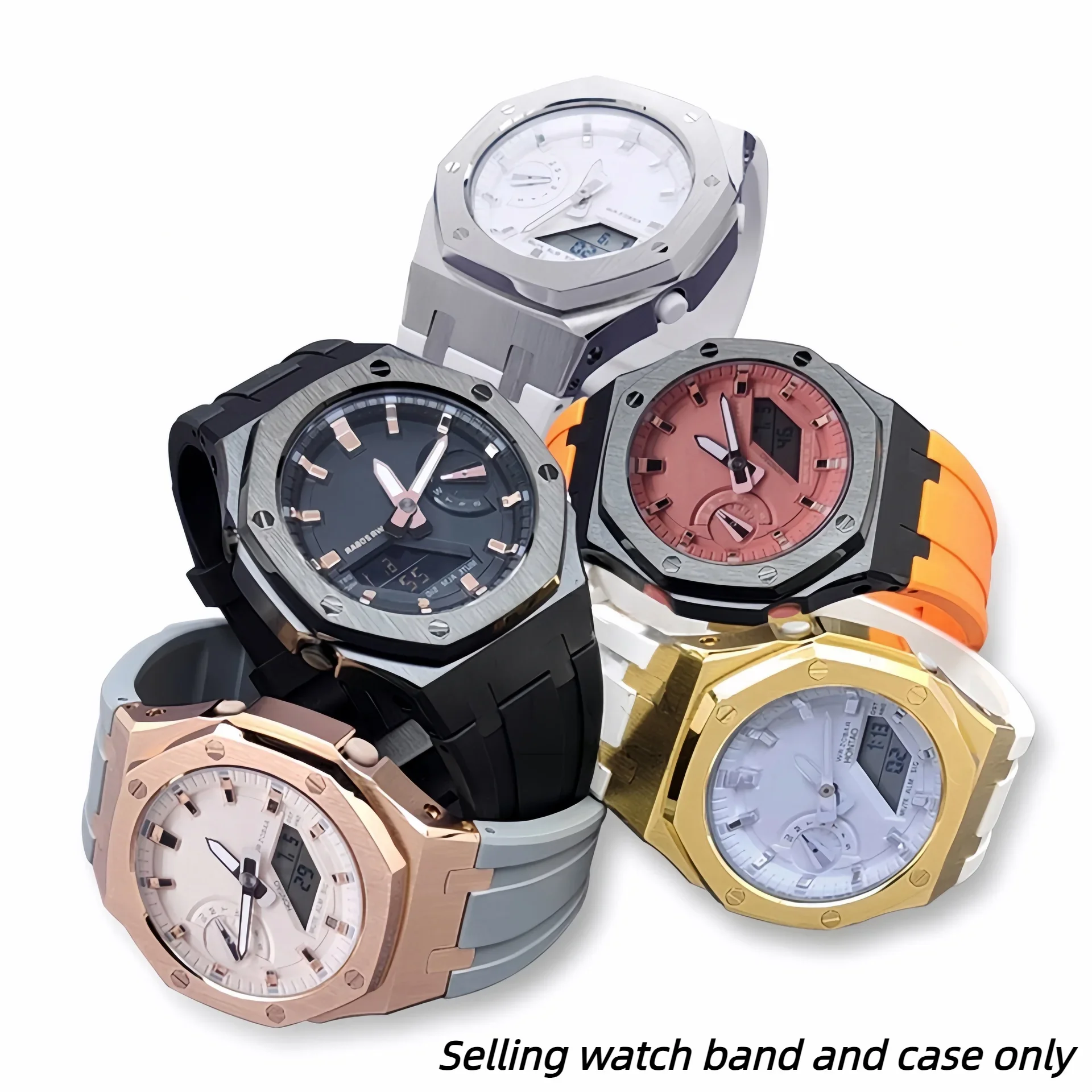 Комплект для модификации GMA-S2100 для Casio G-SHOCK GMA S2100: мужской металлический корпус из нержавеющей стали, резиновый ремешок, аксессуары для модификации часов.
Комплект для модификации GMA-S2100 для Casio G-SHOCK GMA S2100: мужской металлический корпус из нержавеющей стали, резиновый ремешок, аксессуары для модификации часов.