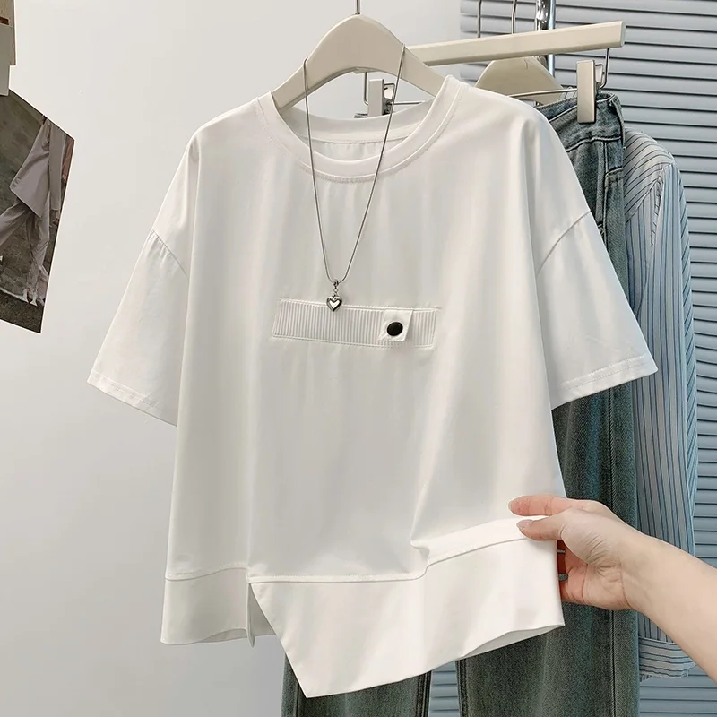 Korean Design Short Sleeve T-Shirt Women's Fashionable Unusual Size Slimming High-End Feeling City Commute Cotton round Neck
Korean Design Short Sleeve T-Shirt Women's Fashionable Unusual Size Slimming High-End Feeling City Commute Cotton round Neck