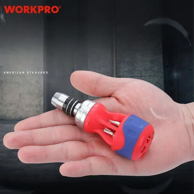 Универсальная мини-отвертка-трещотка WORKPRO 12-в-1 с двойным назначением (крестовая/шлицевая)
Универсальная мини-отвертка-трещотка WORKPRO 12-в-1 с двойным назначением (крестовая/шлицевая)