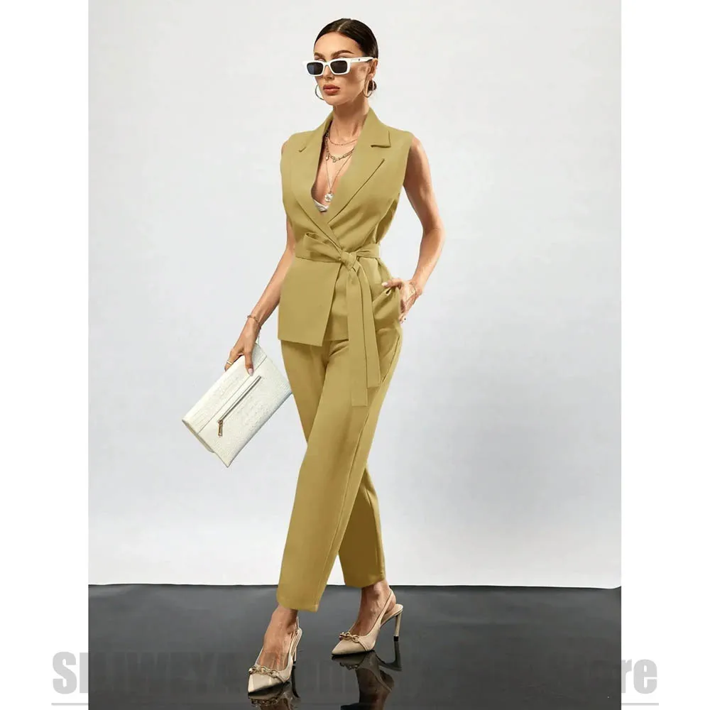 Women Sleeveless Belted 2 Piece Suit Vest with Pants Formal Office Business Wear For Ladies Slim Fit Workwear Casual Outfit
Women Sleeveless Belted 2 Piece Suit Vest with Pants Formal Office Business Wear For Ladies Slim Fit Workwear Casual Outfit