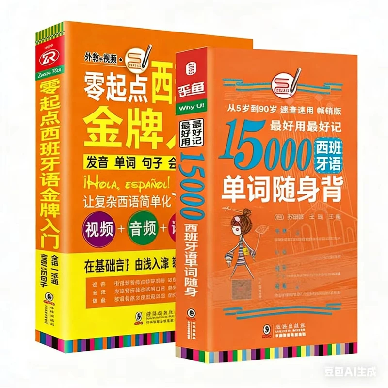 Spanish Study Books Chinese-Spanish Bilingual Learning Books Beginner Language Self-Study Tutorial and Pocket Vocabulary Book