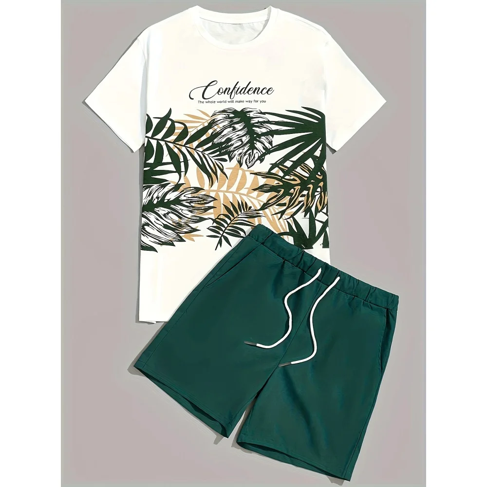Men's Summer Coconut Tree Leaves Print Comfortable and Breathable T-Shirt Shorts Set Outdoor Two Piece Set Short Sleeve Suit
Men's Summer Coconut Tree Leaves Print Comfortable and Breathable T-Shirt Shorts Set Outdoor Two Piece Set Short Sleeve Suit