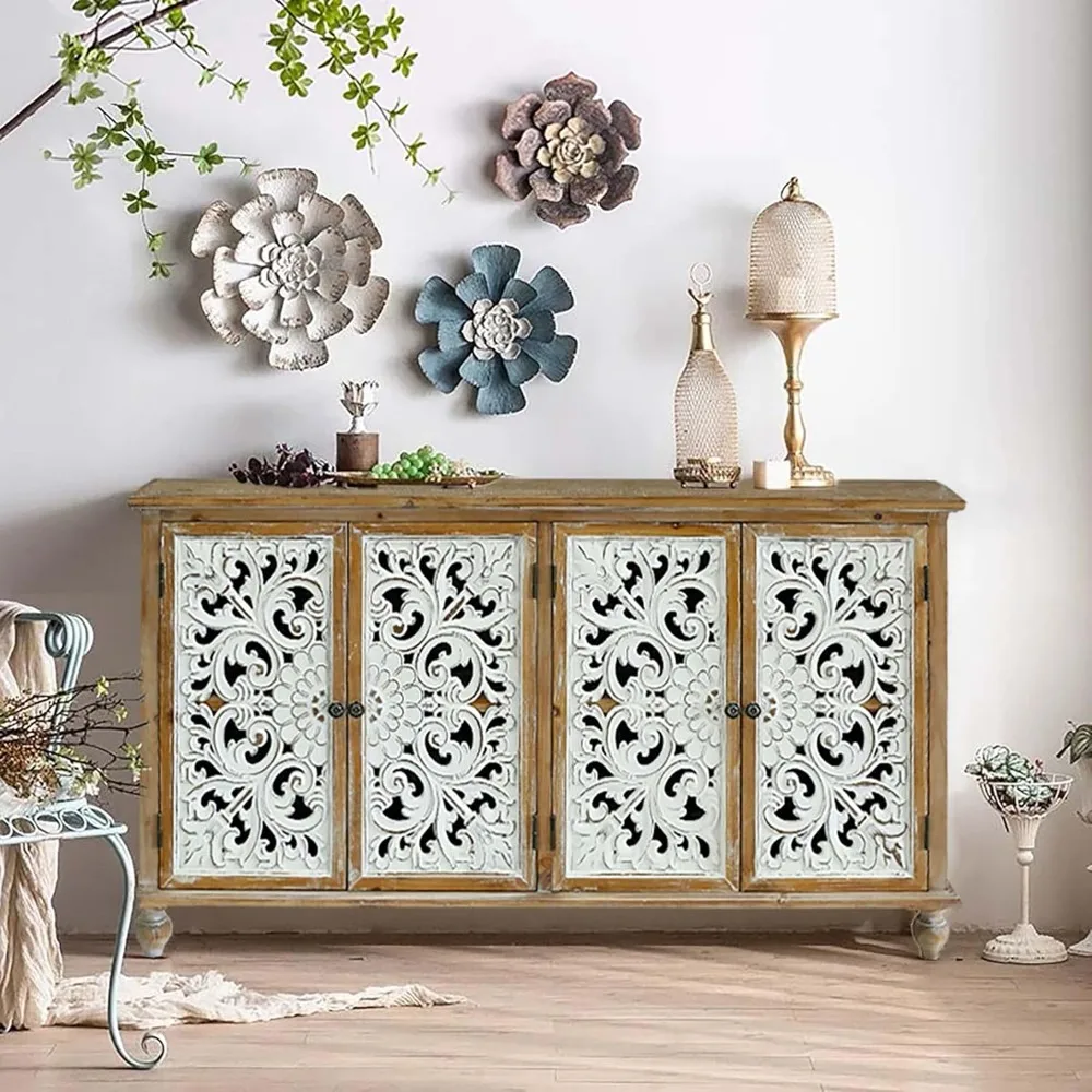 60 inch storage cabinet, vintage buffet cabinet with carved wooden doors and shelves, vintage natural wood dining cabinet
60 inch storage cabinet, vintage buffet cabinet with carved wooden doors and shelves, vintage natural wood dining cabinet