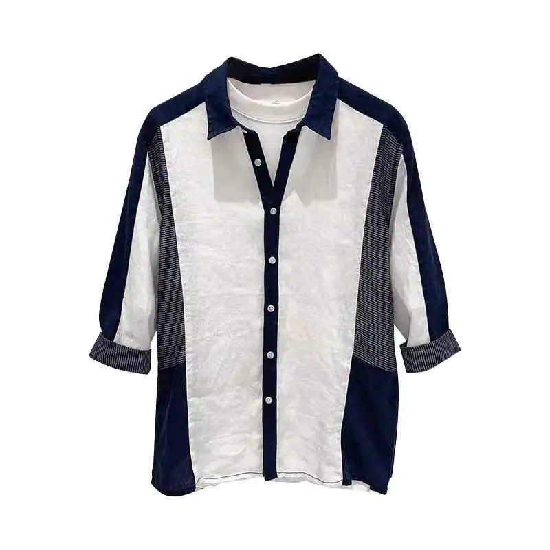 Fashion Patchwork Cotton Linen Shirts For Men Half sleeve Turn-down Collar Loose Tops Summer Vintage Casual Shirt Streetwear
Fashion Patchwork Cotton Linen Shirts For Men Half sleeve Turn-down Collar Loose Tops Summer Vintage Casual Shirt Streetwear
