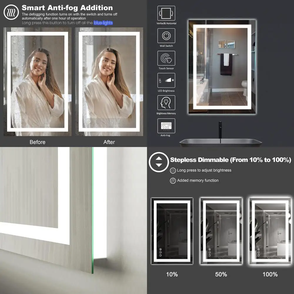 Зеркало для ванной комнаты со светодиодной подсветкой, 24x32, противотуманное, закаленное стекло, 3-цветная подсветка, с регулируемой яркостью, косметическое зеркало
Зеркало для ванной комнаты со светодиодной подсветкой, 24x32, противотуманное, закаленное стекло, 3-цветная подсветка, с регулируемой яркостью, косметическое зеркало