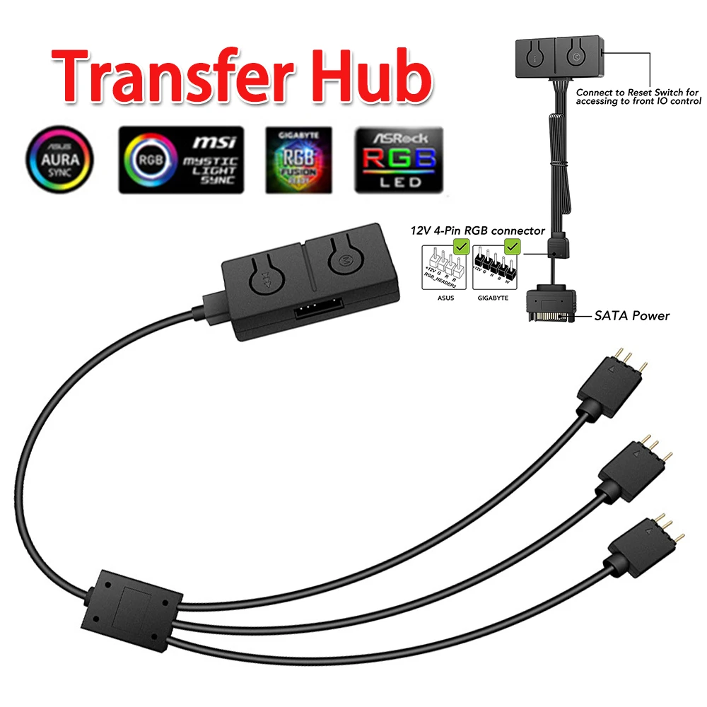 RGB Converter Sync with Motherboard Built-in 50 Color Modes with 3-Way Splitter 5V/3pin ADD-RGB To 12V/4PIN Adapter Accessroy
RGB Converter Sync with Motherboard Built-in 50 Color Modes with 3-Way Splitter 5V/3pin ADD-RGB To 12V/4PIN Adapter Accessroy