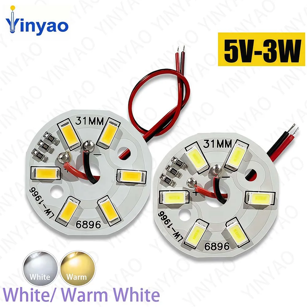 10Pcs 3W 5V USB Light Board SMD5730 Chip Diameter 31mm White 6000K Warm White 3000K Welding 15CM Power Cord DIY Night Light
10Pcs 3W 5V USB Light Board SMD5730 Chip Diameter 31mm White 6000K Warm White 3000K Welding 15CM Power Cord DIY Night Light