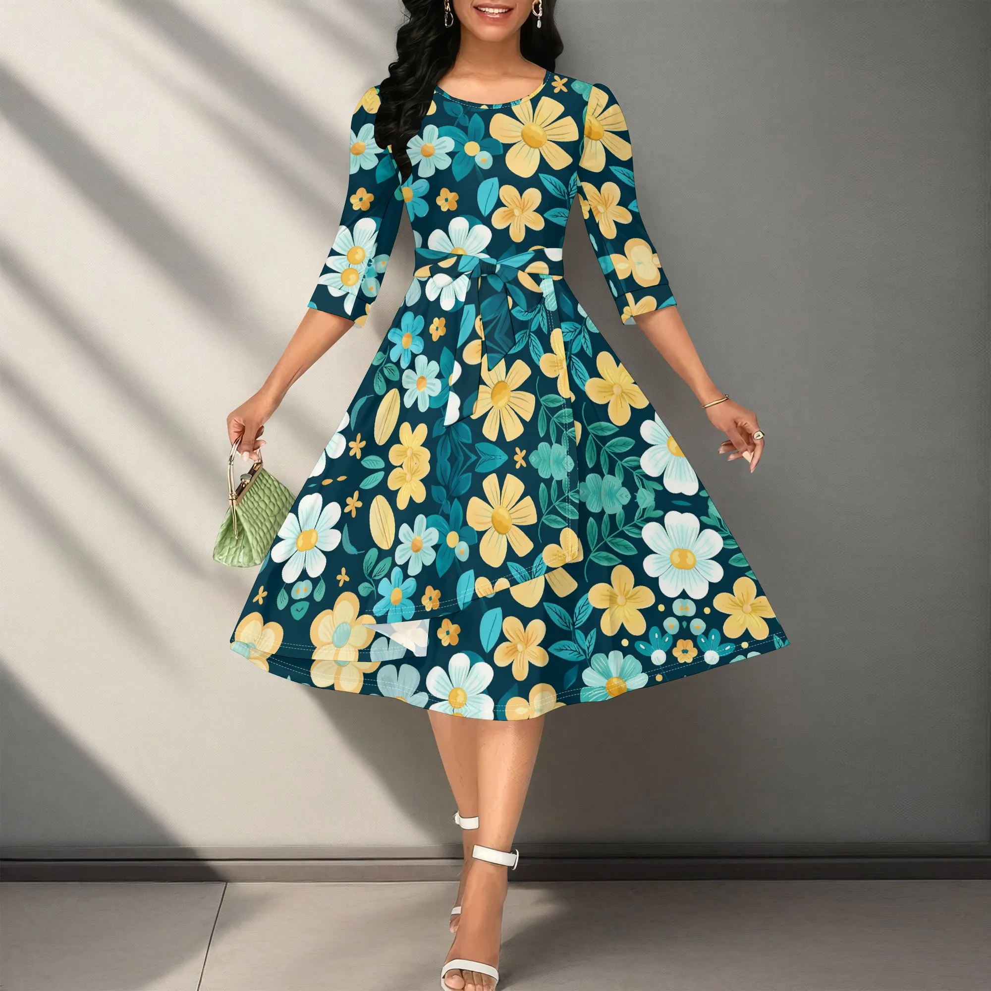 Women's Floral A-line Dress Vintage Boho Half Sleeve O-Neck Dress with Belt for Office Work Party Wear XS-3XL
Women's Floral A-line Dress Vintage Boho Half Sleeve O-Neck Dress with Belt for Office Work Party Wear XS-3XL