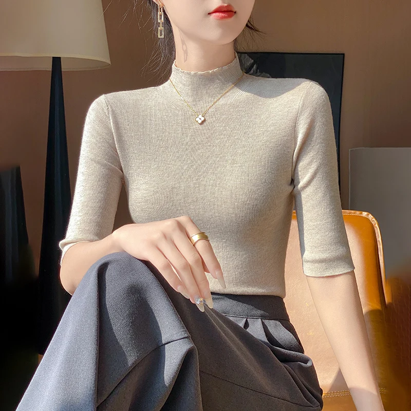 Spring Hot Sale Women's 100% Wool Sweater Autumn Female High Elasticity Slim Clothing Short Sleeve Knit Pullover Soft Thin Tops
Spring Hot Sale Women's 100% Wool Sweater Autumn Female High Elasticity Slim Clothing Short Sleeve Knit Pullover Soft Thin Tops