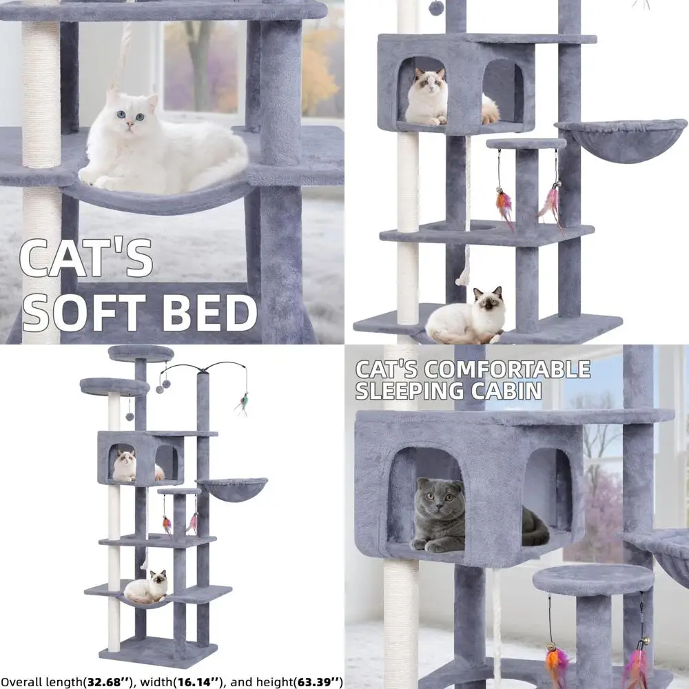 Grey 64 Multi-Level Cat Tree with Condo, Hammocks, and Rotating Toy
Grey 64 Multi-Level Cat Tree with Condo, Hammocks, and Rotating Toy