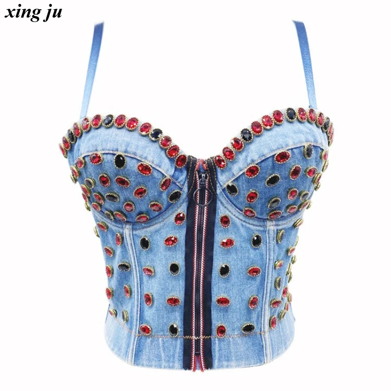 Xing Ju Nightclub DJ Blue Diamond Denim Zipper Vest Women Jazz Dance Costume Female Sexy Rhinestone Crop Tops Singer Stage Wear
Xing Ju Nightclub DJ Blue Diamond Denim Zipper Vest Women Jazz Dance Costume Female Sexy Rhinestone Crop Tops Singer Stage Wear