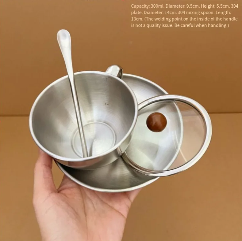 Retro stainless steel coffee cup and saucer set for afternoon tea latte industrial-style metal cup set
Retro stainless steel coffee cup and saucer set for afternoon tea latte industrial-style metal cup set