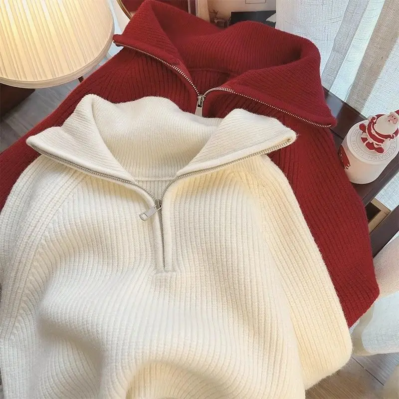 Thickened Knit 2025 New Zipper Up Loose Fit Slimming Lapel Sweater Top For Women Autumn/Winter Age-Reducing Design
Thickened Knit 2025 New Zipper Up Loose Fit Slimming Lapel Sweater Top For Women Autumn/Winter Age-Reducing Design