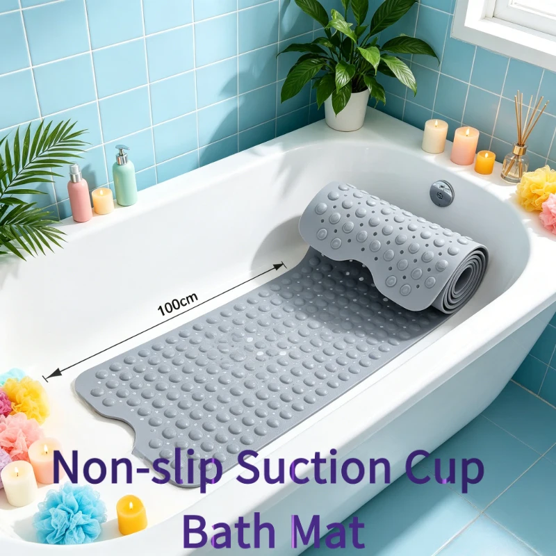 Non-slip Suction Cup Bath Mat, 100x40cm Curved PVC Mat, Drain Design, Reusable Washable Pad for Standard Bathtub
Non-slip Suction Cup Bath Mat, 100x40cm Curved PVC Mat, Drain Design, Reusable Washable Pad for Standard Bathtub