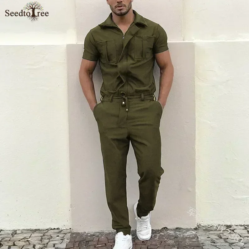 Summer Men's Sets Solid Color Jumpsuit Safari Style Turndown Collar Short Sleeved Zipper Casual Pants
Summer Men's Sets Solid Color Jumpsuit Safari Style Turndown Collar Short Sleeved Zipper Casual Pants