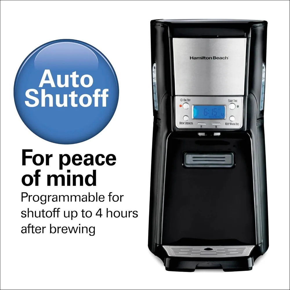 Programmable Dispensing Drip Coffee Maker with 12 Cup Internal Brew Pot, Water Reservoir, Black with Chrome (48464)
Programmable Dispensing Drip Coffee Maker with 12 Cup Internal Brew Pot, Water Reservoir, Black with Chrome (48464)