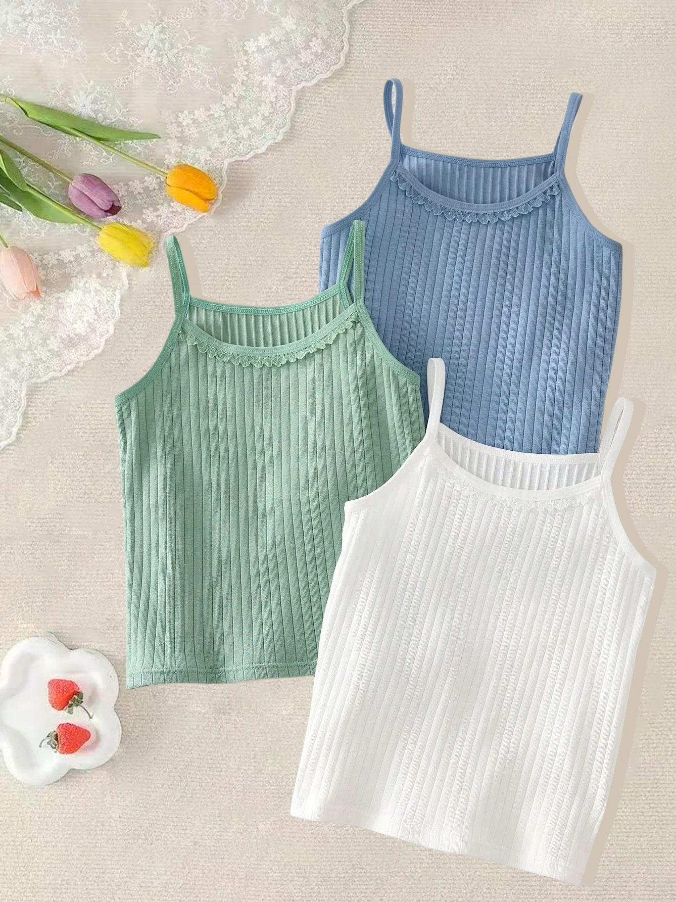 3 Pieces of Girls' Ribbed Lace Trim, Fresh Color Scheme, Comfortable and Soft Plain Long Camisole Dance Wear Base Layer Underwear
3 Pieces of Girls' Ribbed Lace Trim, Fresh Color Scheme, Comfortable and Soft Plain Long Camisole Dance Wear Base Layer Underwear