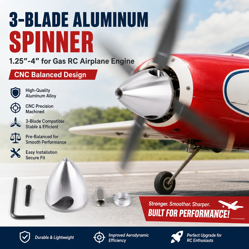 XAERO 3-Blade Aluminum Spinner 1.25-4 Inch for Gas RC Airplane Engine with CNC Balanced Design
XAERO 3-Blade Aluminum Spinner 1.25-4 Inch for Gas RC Airplane Engine with CNC Balanced Design