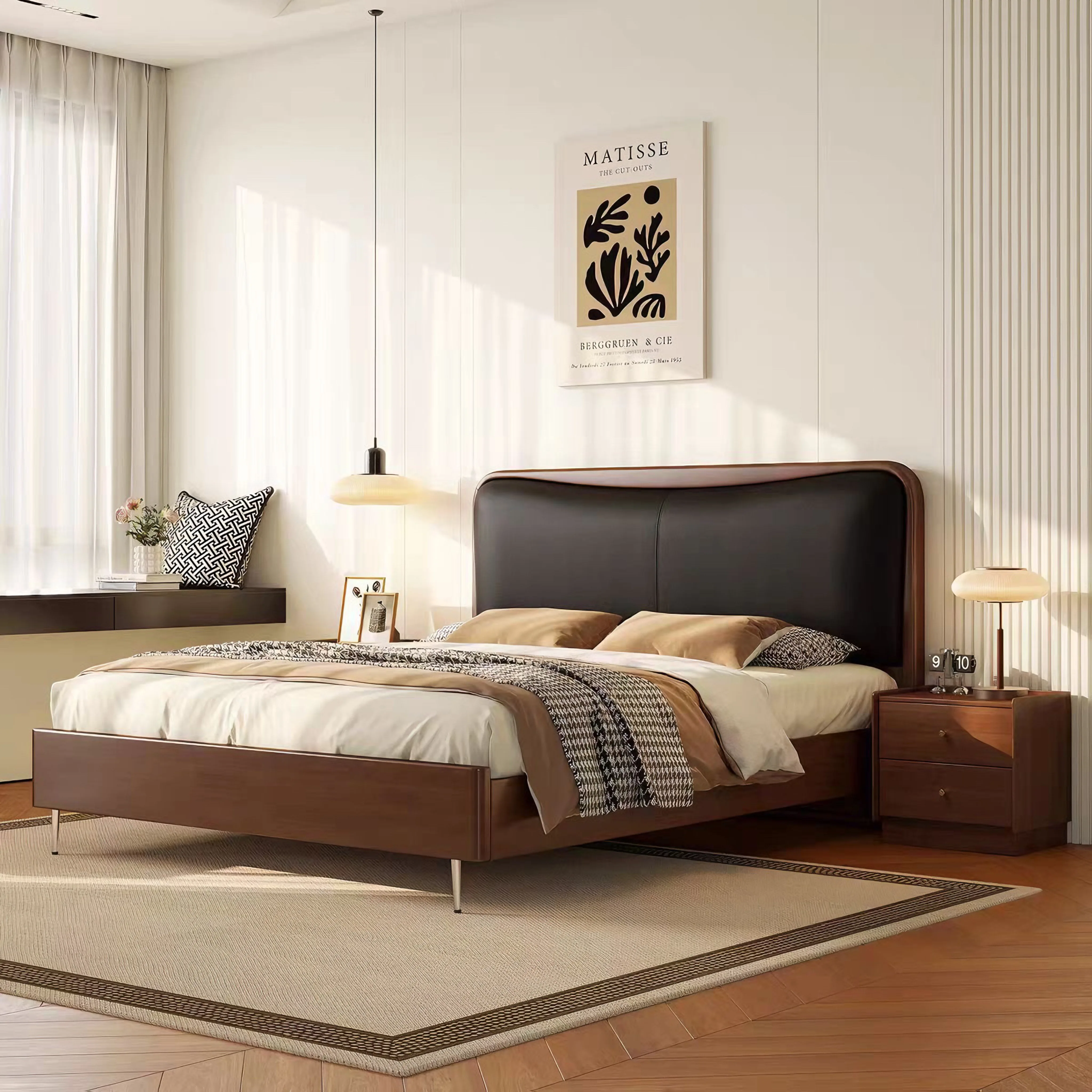 #French Modern Genuine Leather Upholstered Solid Wood Double Bed Adjustable Height High Storage Box Function for
#French Modern Genuine Leather Upholstered Solid Wood Double Bed Adjustable Height High Storage Box Function for