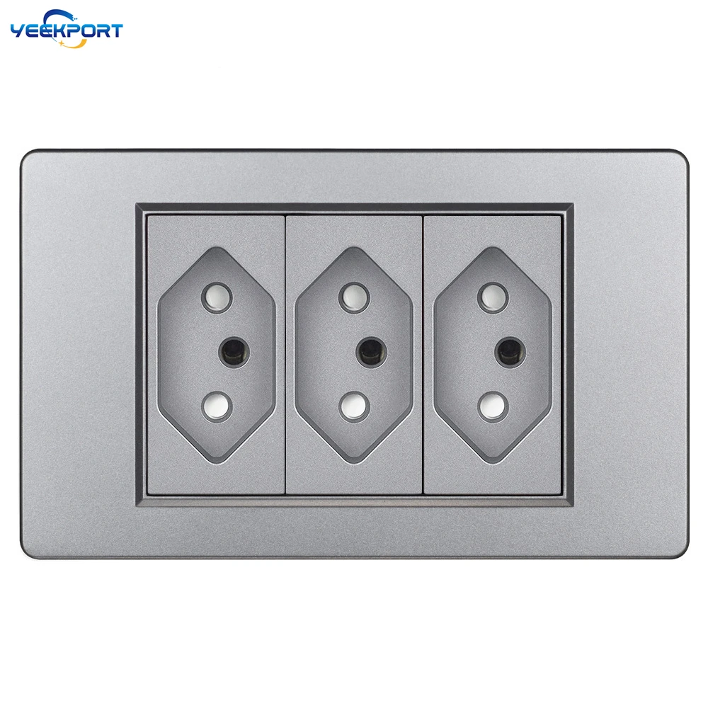 118-миллиметровая бразильская бытовая стандартная 3-клавишная розетка с выключателем, серая, из огнестойкого поликарбоната, 10А, 3-контактная, комбинированная.
118-миллиметровая бразильская бытовая стандартная 3-клавишная розетка с выключателем, серая, из огнестойкого поликарбоната, 10А, 3-контактная, комбинированная.