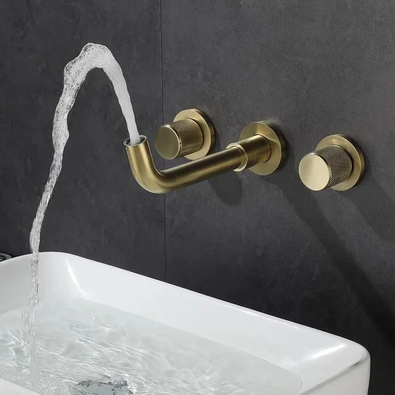 Bathroom Faucet Brushed Gold Bathroom Basin Faucet Cold And Hot Brass Sink Mixer Sink Tap Single Handle Wall Mounted Water Tap 
Bathroom Faucet Brushed Gold Bathroom Basin Faucet Cold And Hot Brass Sink Mixer Sink Tap Single Handle Wall Mounted Water Tap